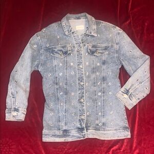 Avec Les Filles Medium Wash Denim Jacket with Metal Grommets Size Large